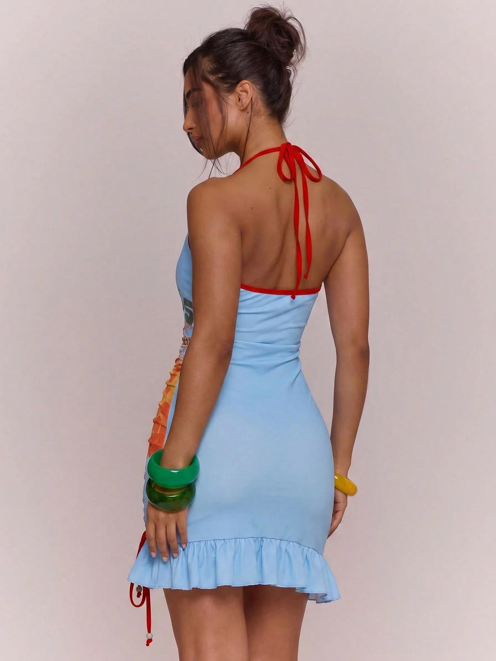 MUSERA Printed Ruffle Detail Lace Up Self Tie Halterneck Mini Dress Spring Summer Vacation Holiday Ibiza Boho - image 5