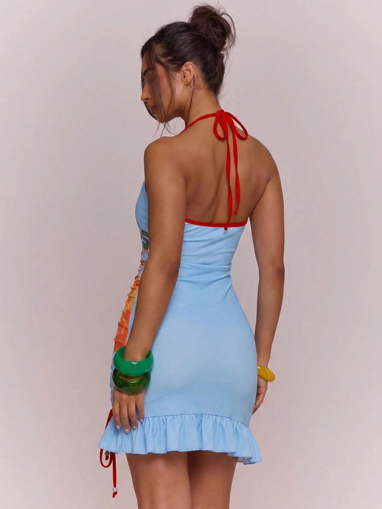 MUSERA Printed Ruffle Detail Lace Up Self Tie Halterneck Mini Dress Spring Summer Vacation Holiday Ibiza Boho - image 5