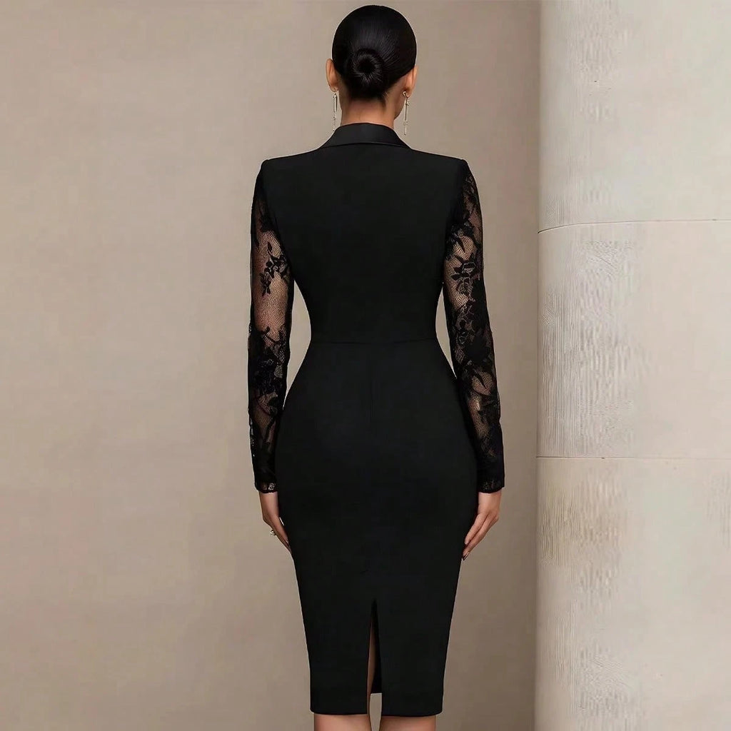 2026 Solid Color Lace Patchwork Long Sleeve Notched Collar Casual