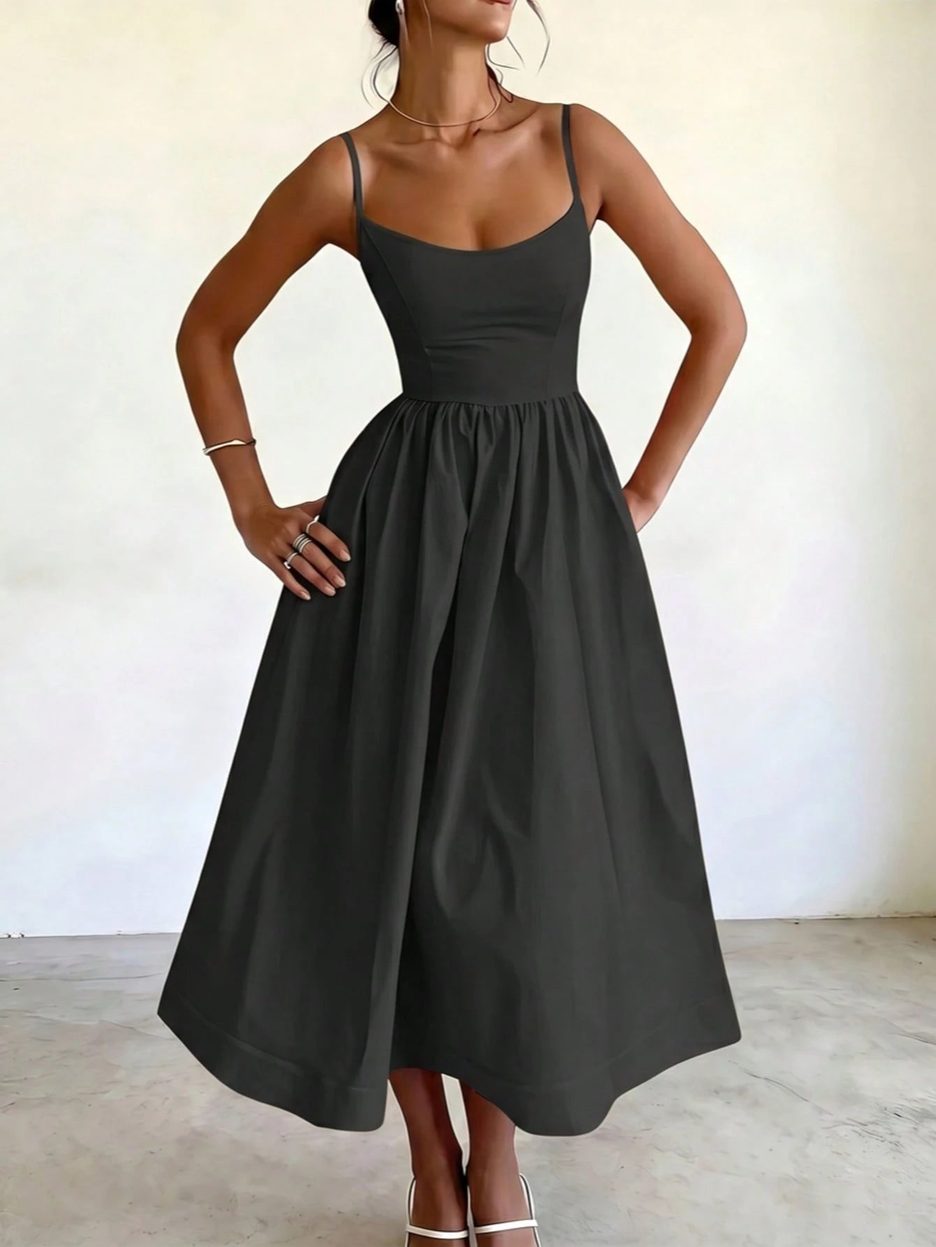 Women's Summer Elegant Pale Yellow Spaghetti Strap Dress, Cinched Waist A-Line Skirt, Suitable For Daily - image 12