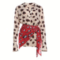 Women's Contrast Animal Print Matching Outfit, Beige Brown Leopard
