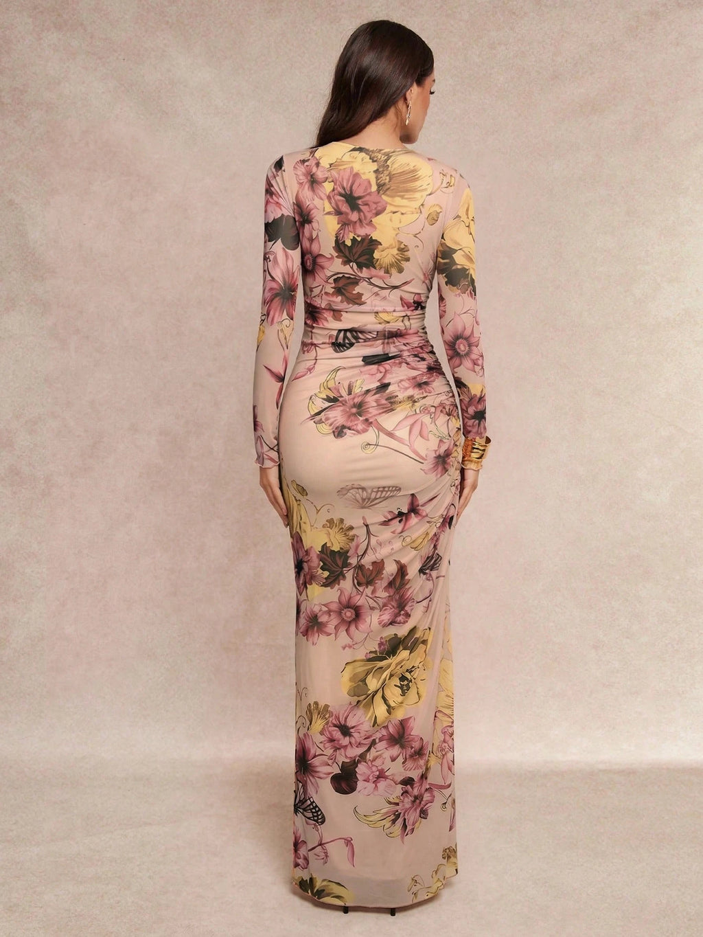 Silquee Women's Elegant Floral Print Pleated Round Neck Long Sleeve Mermaid Hem Dress Work Dinner Bar Party - image 19