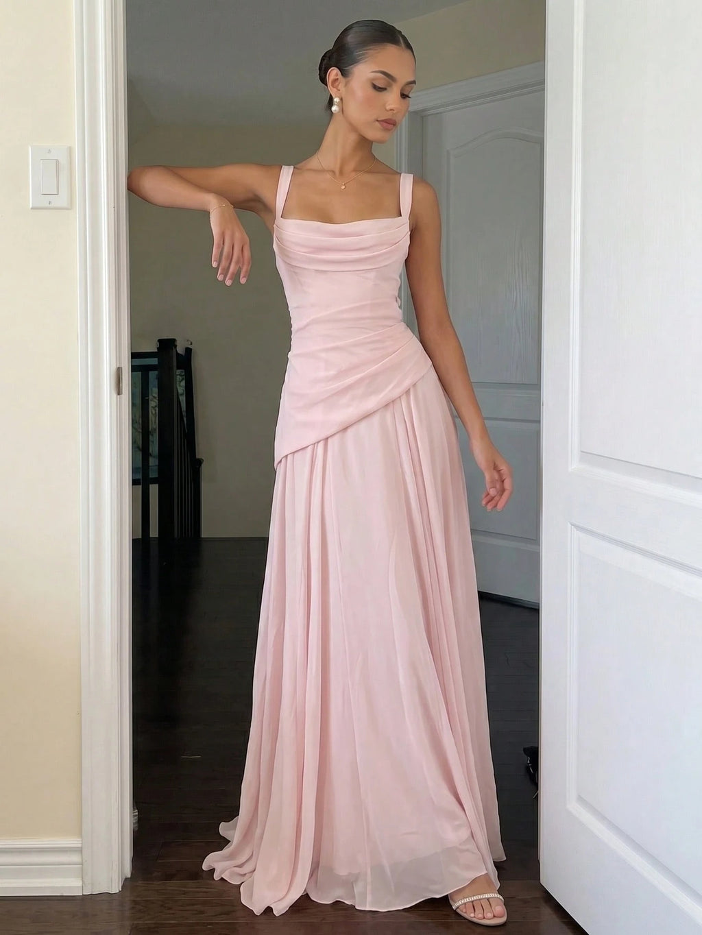 Romantic Women's Light Blue Square Neck Bridesmaid Dress With Asymmetrical Hem And Crisscross Back, - image 4