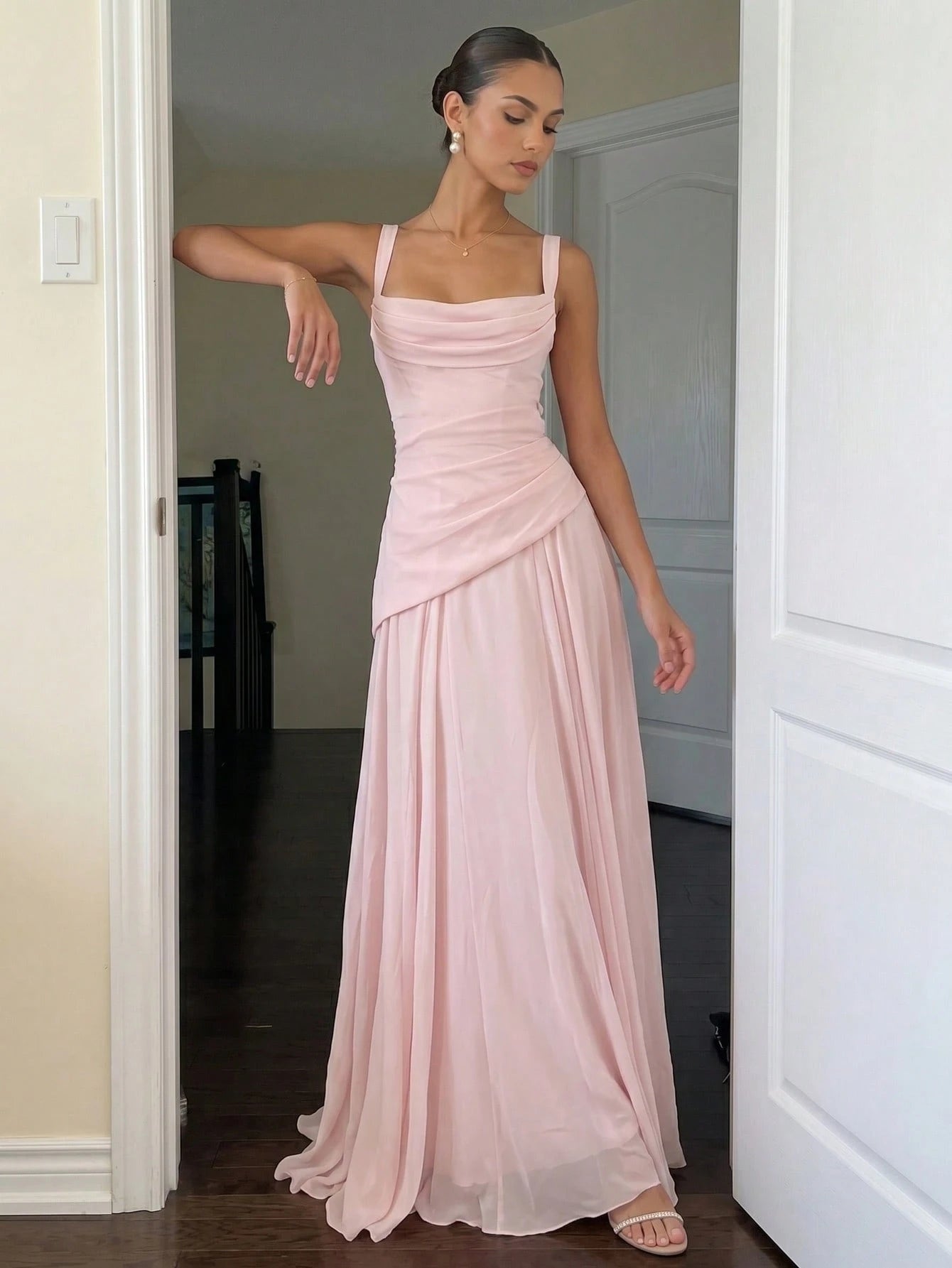 Romantic Women's Light Blue Square Neck Bridesmaid Dress With Asymmetrical Hem And Crisscross Back, - image 4