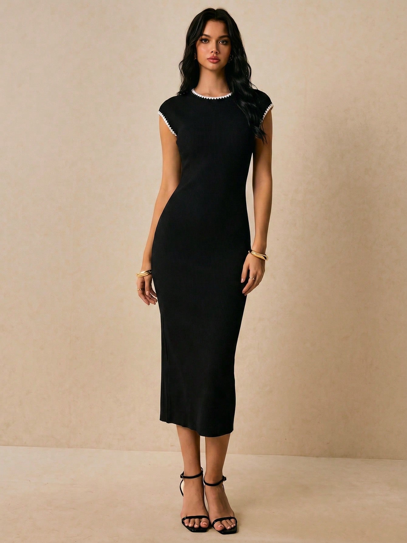 Poéselle Women's Cotton Elegant Black Bodycon Midi Dress For Women –