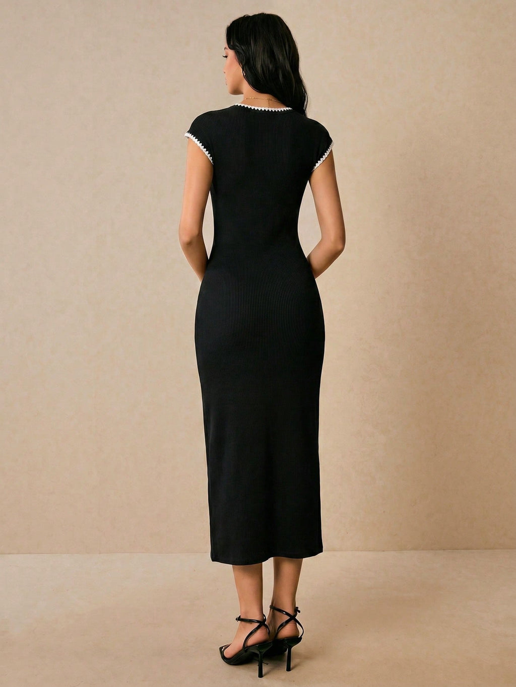 Poéselle Women's Cotton Elegant Black Bodycon Midi Dress For Women –