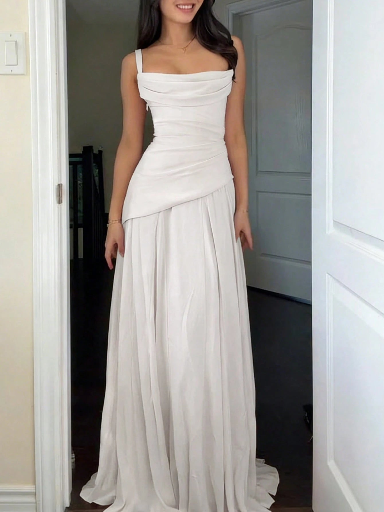 Romantic Women's Light Blue Square Neck Bridesmaid Dress With Asymmetrical Hem And Crisscross Back, - image 11