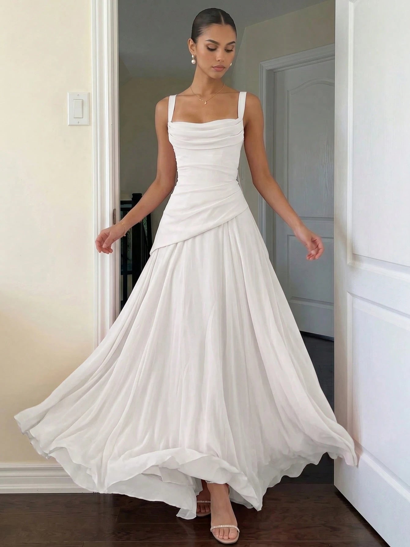 Romantic Women's Light Blue Square Neck Bridesmaid Dress With Asymmetrical Hem And Crisscross Back, - image 13