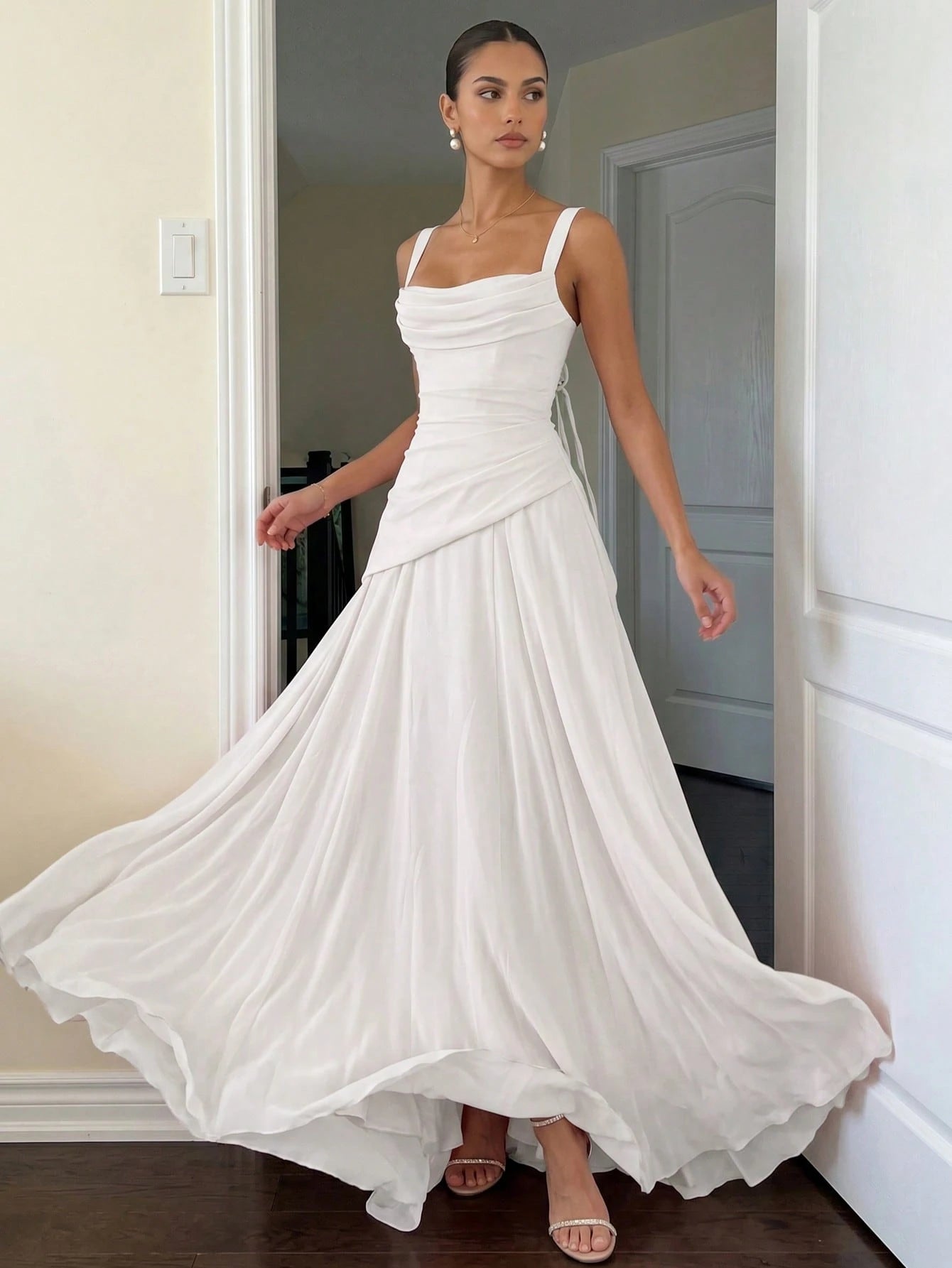 Romantic Women's Light Blue Square Neck Bridesmaid Dress With Asymmetrical Hem And Crisscross Back, - image 14