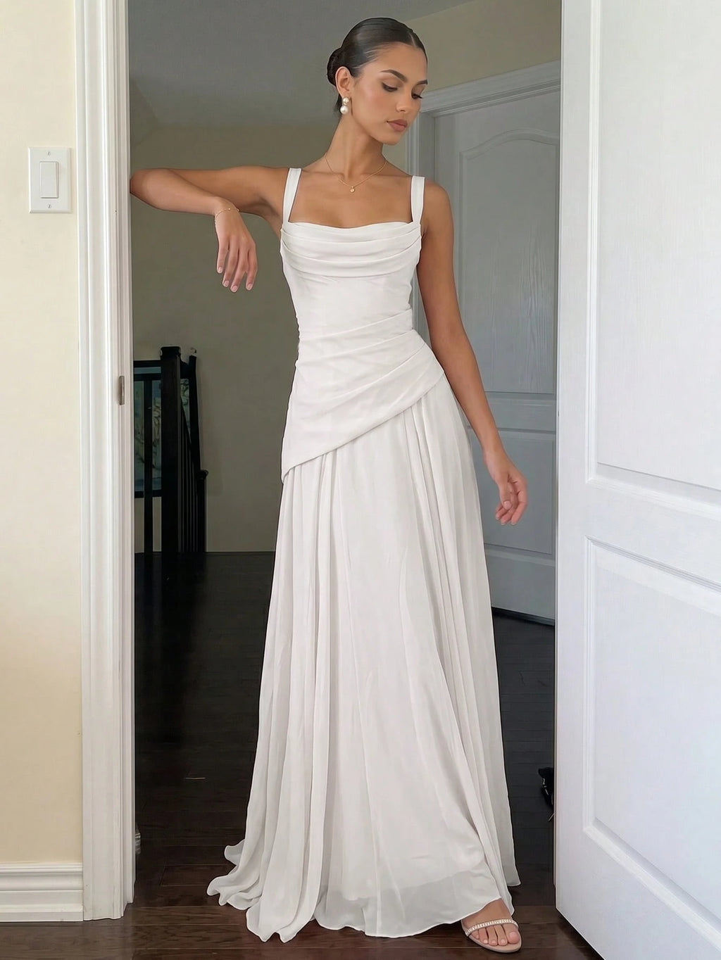 Romantic Women's Light Blue Square Neck Bridesmaid Dress With Asymmetrical Hem And Crisscross Back, - image 12