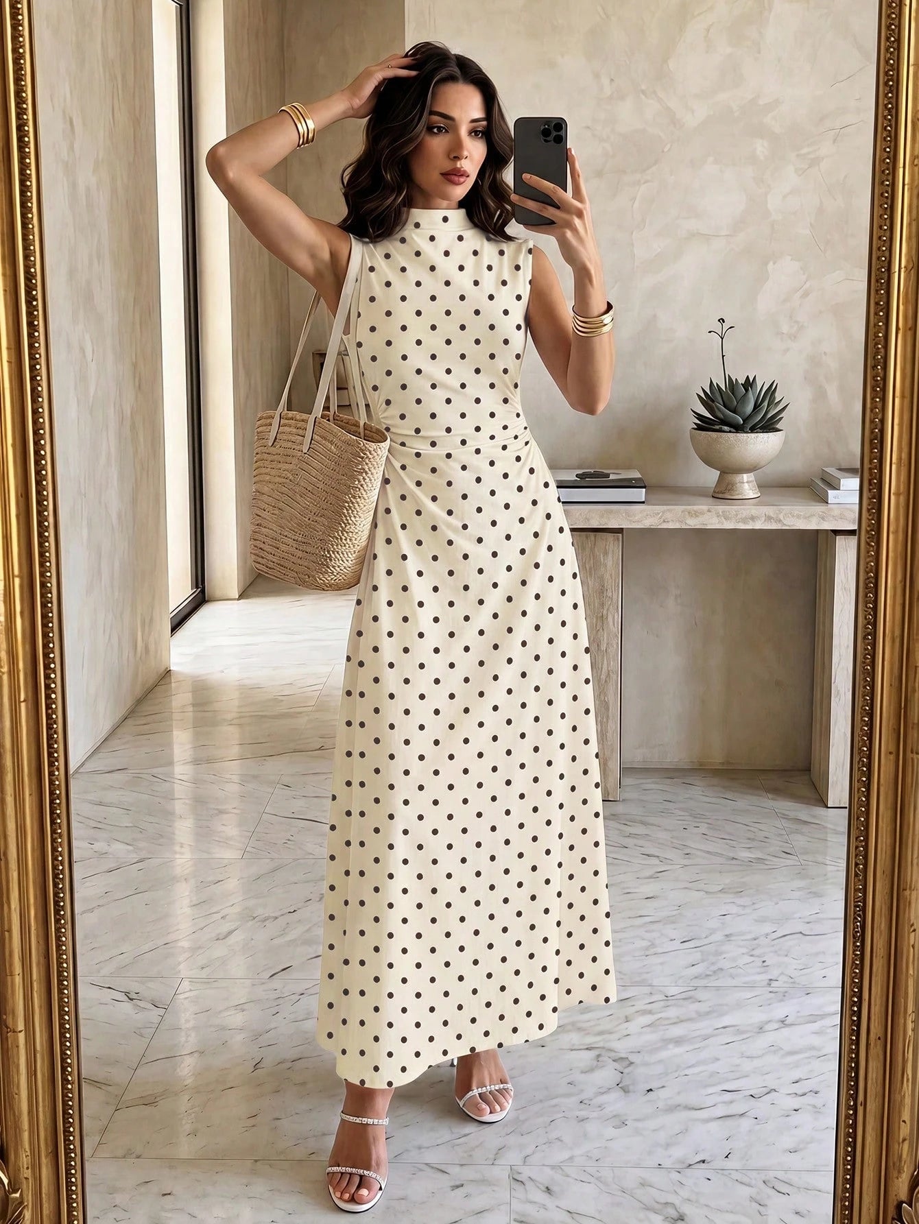 Firerie New Minimalist Elegant Romantic Date Brunch Daily Commute Leopard Print Small Stand Collar Sleeveless - image 4