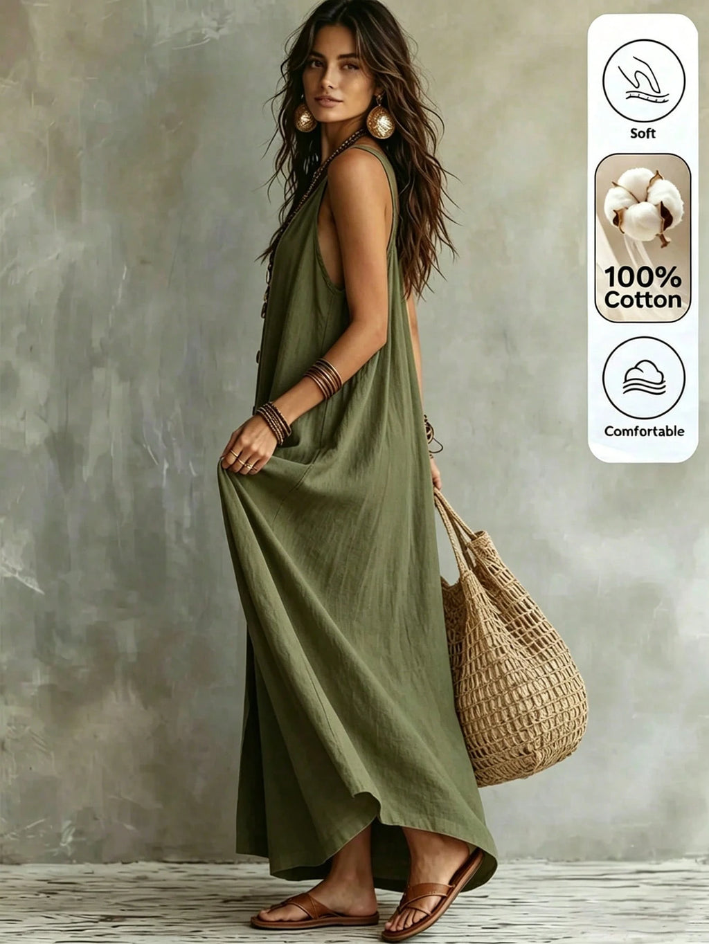 Omancia Women's Casual Boho Solid Color Dress For Summer Holiday