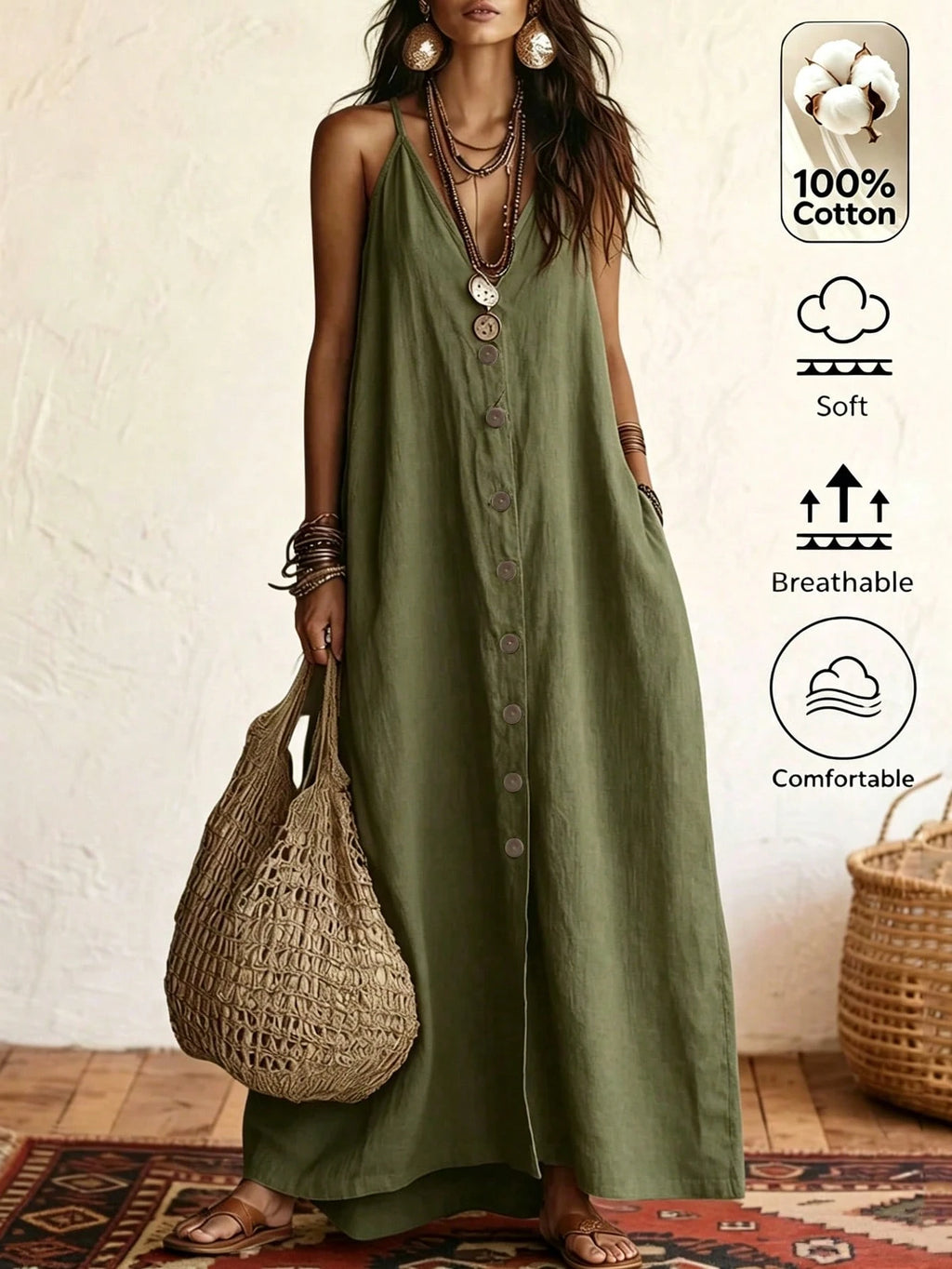 Omancia Women's Casual Boho Solid Color Dress For Summer Holiday