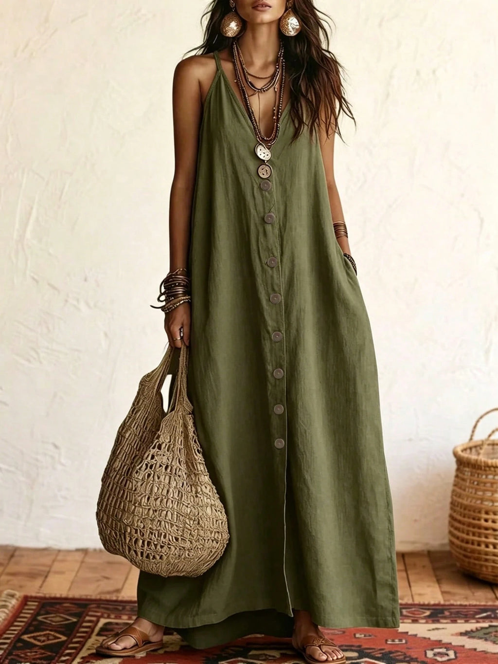 Omancia Women's Casual Boho Solid Color Dress For Summer Holiday