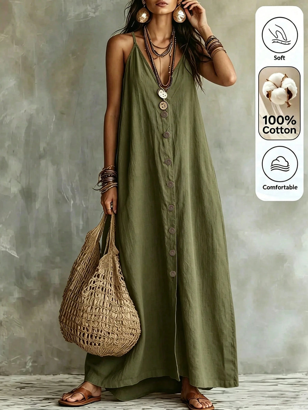 Omancia Women's Casual Boho Solid Color Dress For Summer Holiday