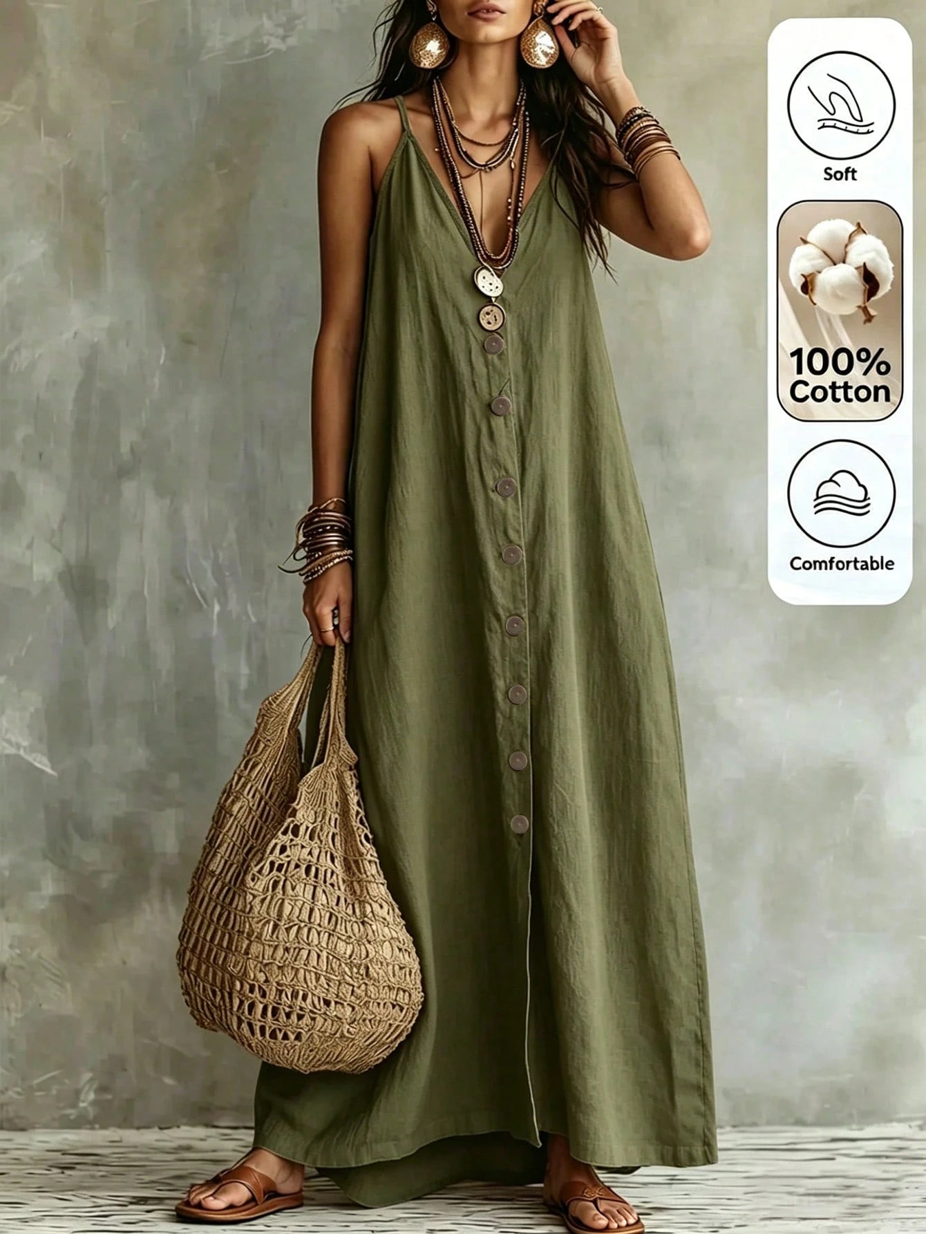 Omancia Women's Casual Boho Solid Color Dress For Summer Holiday