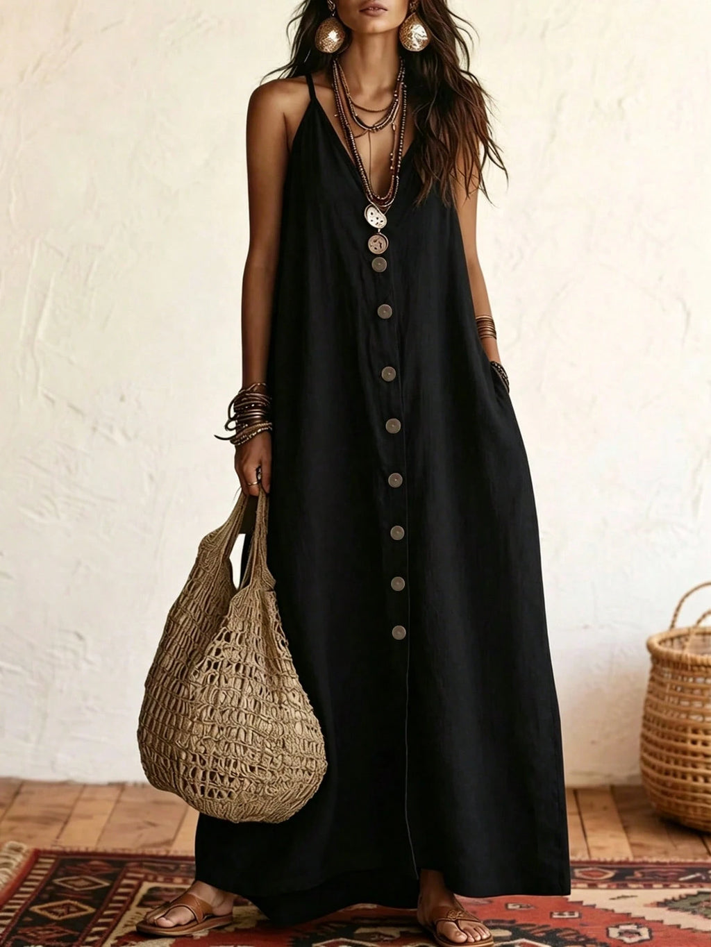 Omancia Women's Casual Boho Solid Color Dress For Summer Holiday