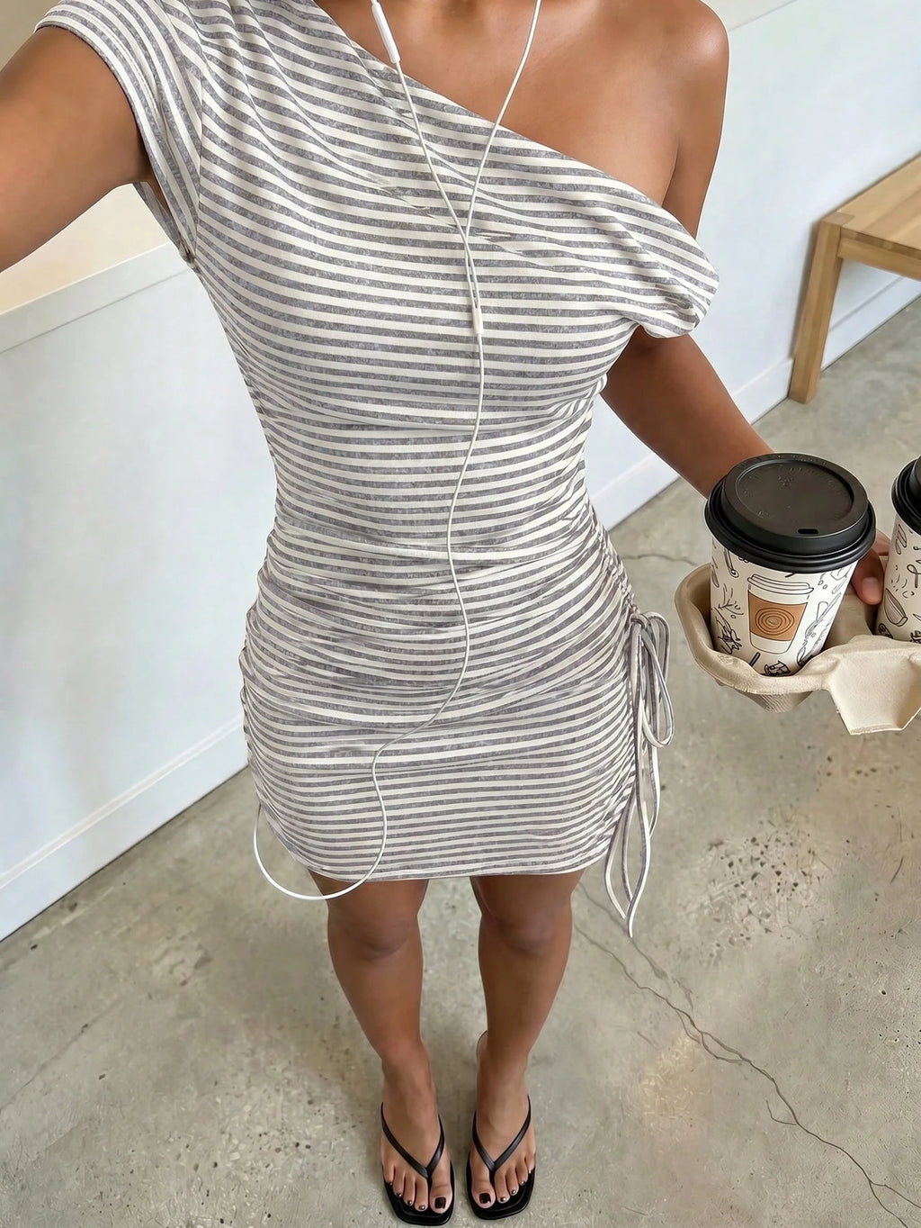 FavEase Women's Striped Sexy Off-Shoulder Dress, Casual Everyday Wear, YK2 - image 13