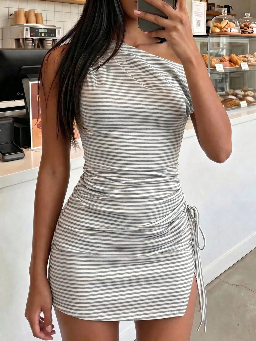 FavEase Women's Striped Sexy Off-Shoulder Dress, Casual Everyday Wear, YK2 - image 16