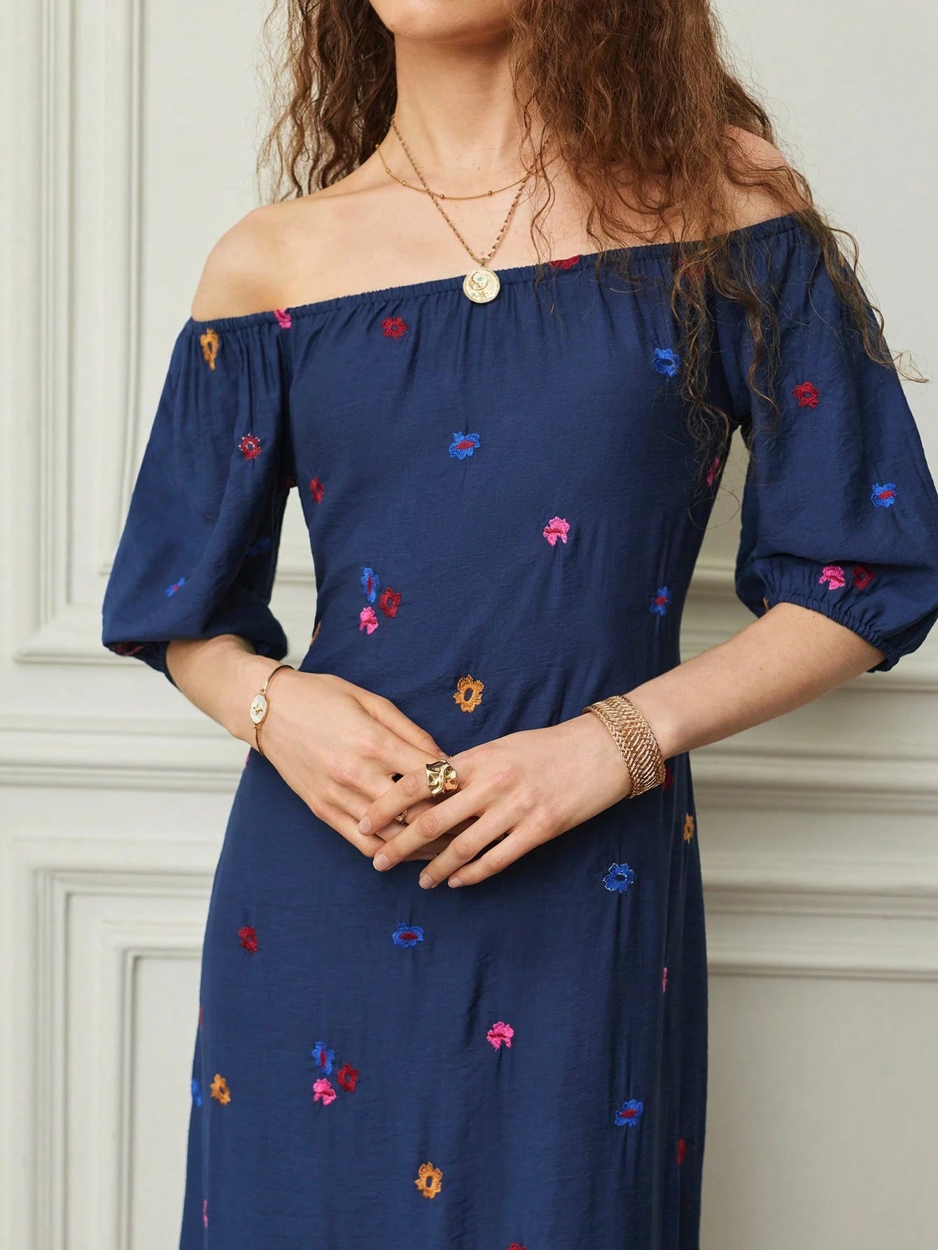 Holidaya Women's Vacation Casual Solid Color Off-Shoulder Dress