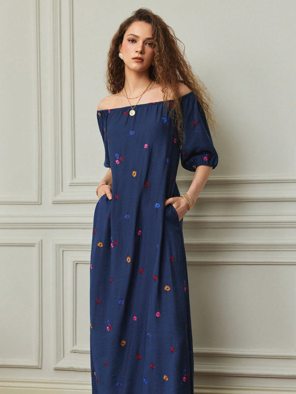 Holidaya Women's Vacation Casual Solid Color Off-Shoulder Dress