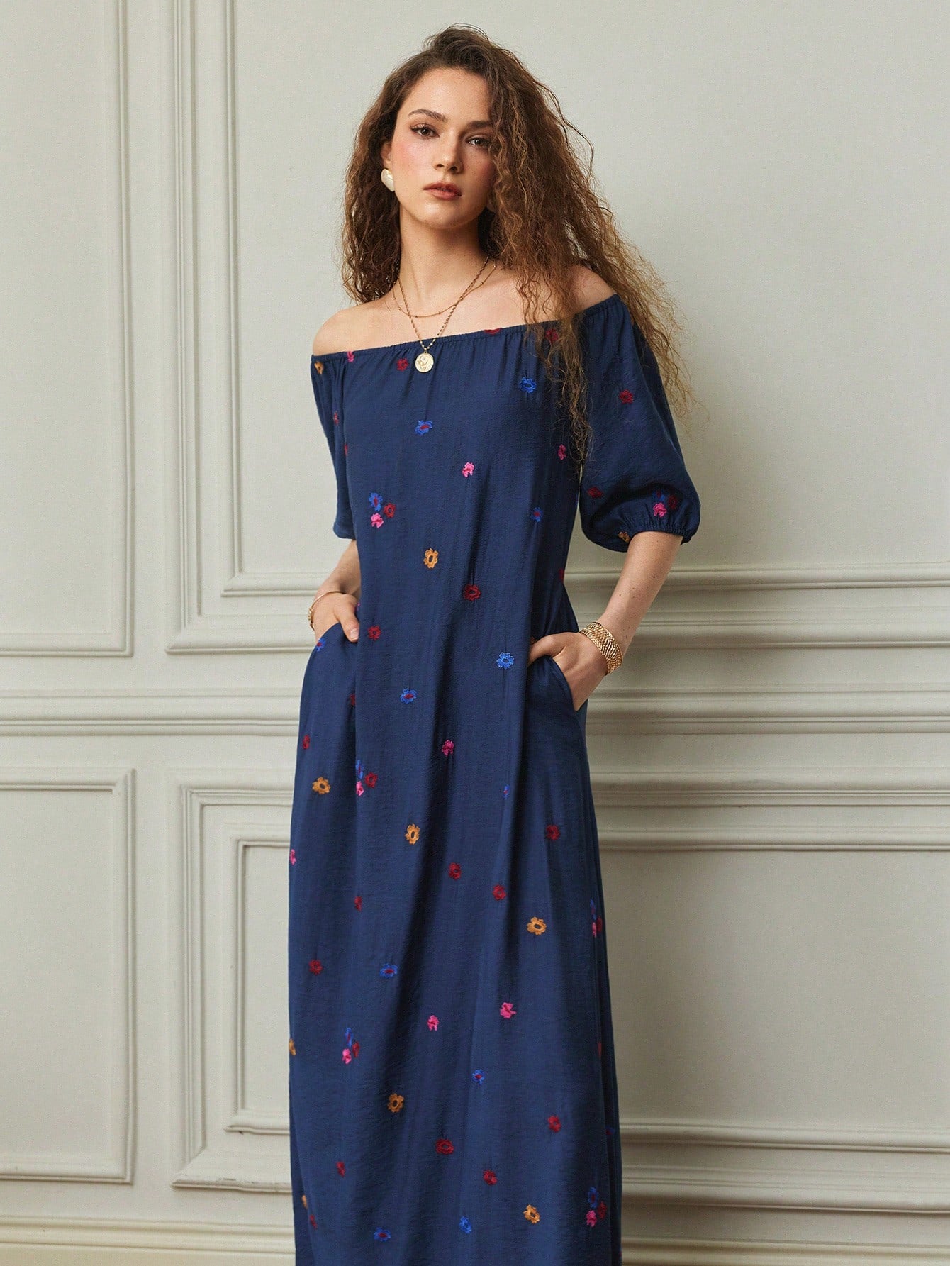Holidaya Women's Vacation Casual Solid Color Off-Shoulder Dress