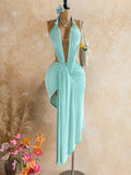 Soleia Sexy Tropical Vacation Deep V-Neck Knot Decor Wrap Waist