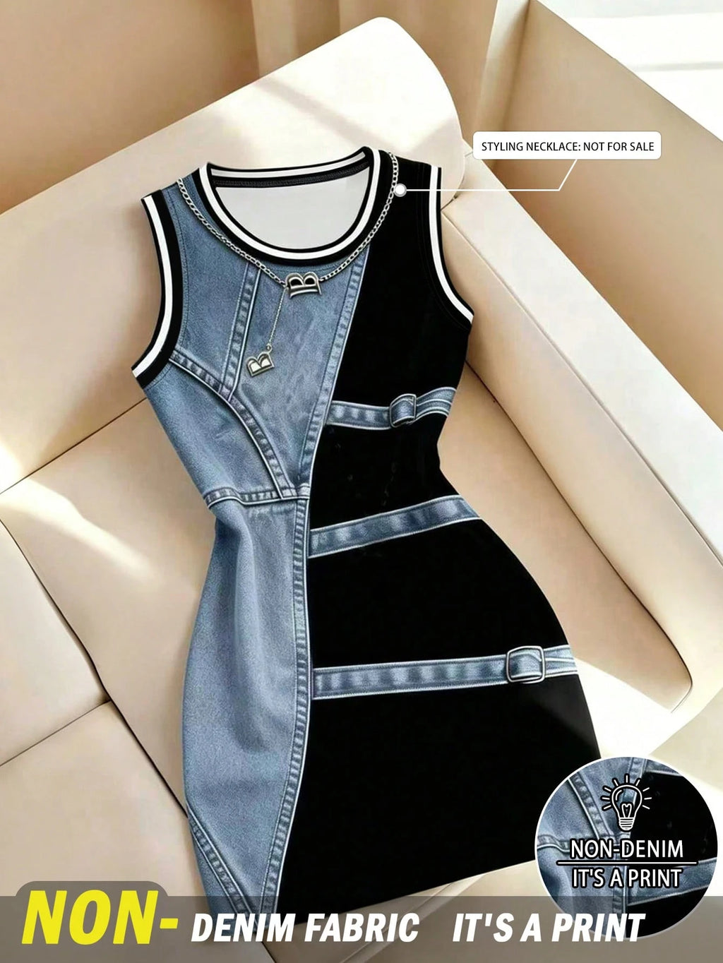 Resyla Women's Faux 3D Digital Print, Contrast Color Casual Fashion Digital Print Mid-Length Dress - image 18