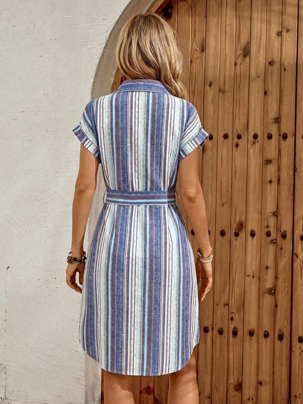 Rusticease Women's Blue And White Stripe Summer Casual Midi