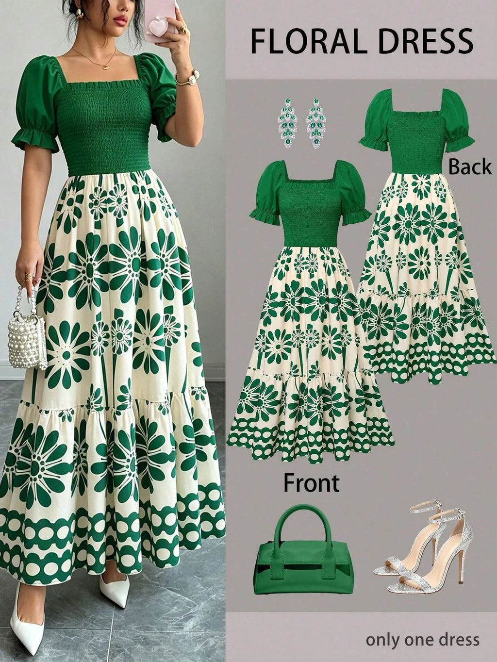 Women's Summer Vacation Floral Bright Print Waist Patchwork Dress,