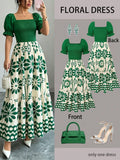 Women's Summer Vacation Floral Bright Print Waist Patchwork Dress,