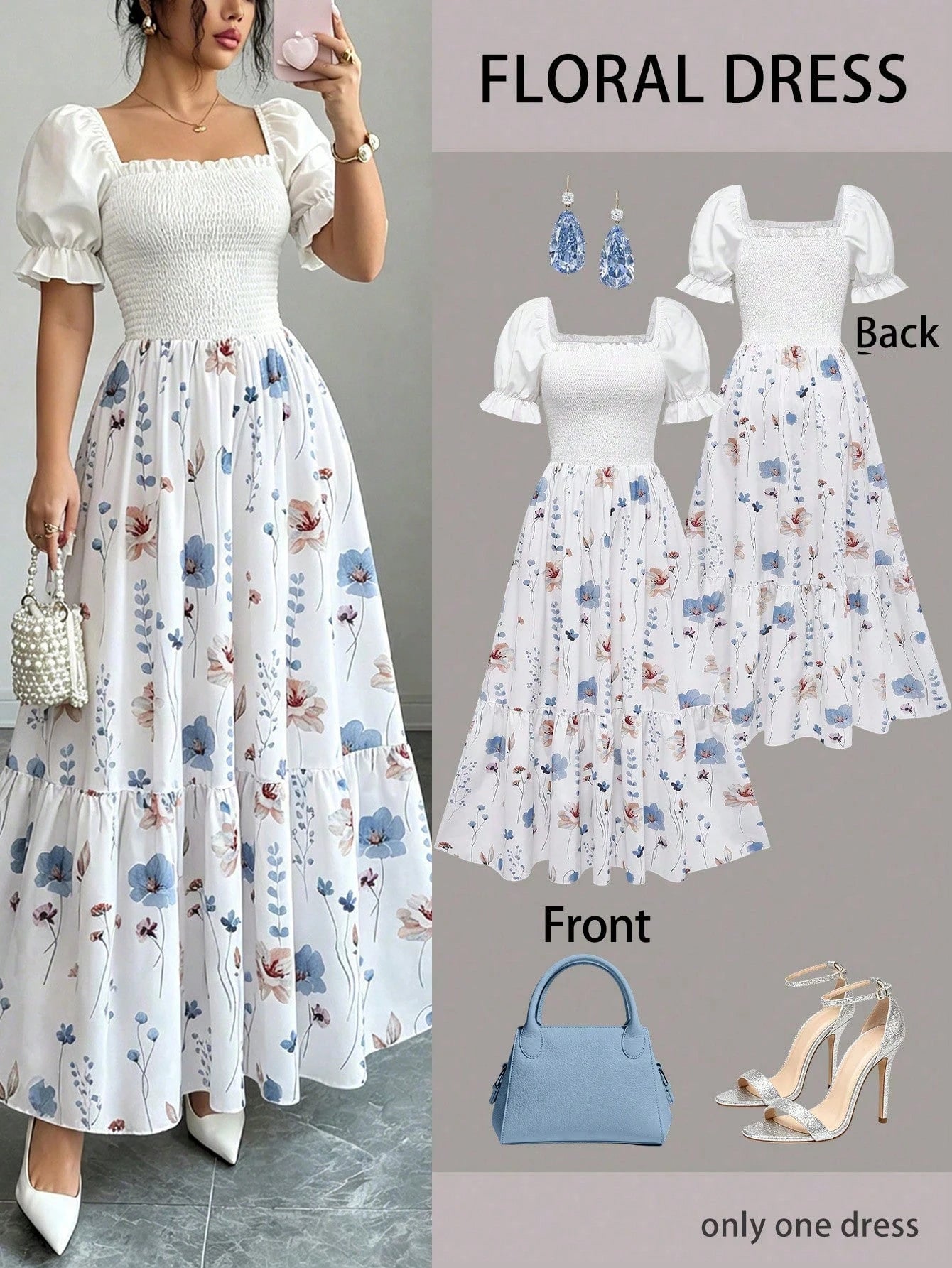 Women's Summer Vacation Floral Bright Print Waist Patchwork Dress,