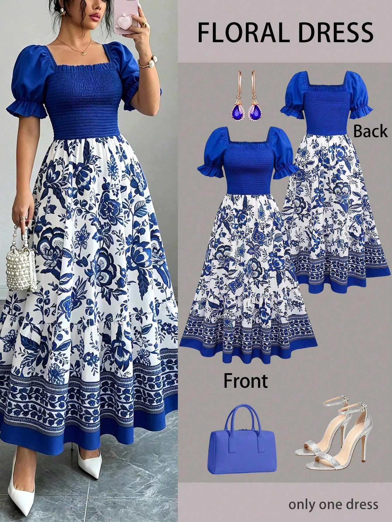 Women's Summer Vacation Floral Bright Print Waist Patchwork Dress,