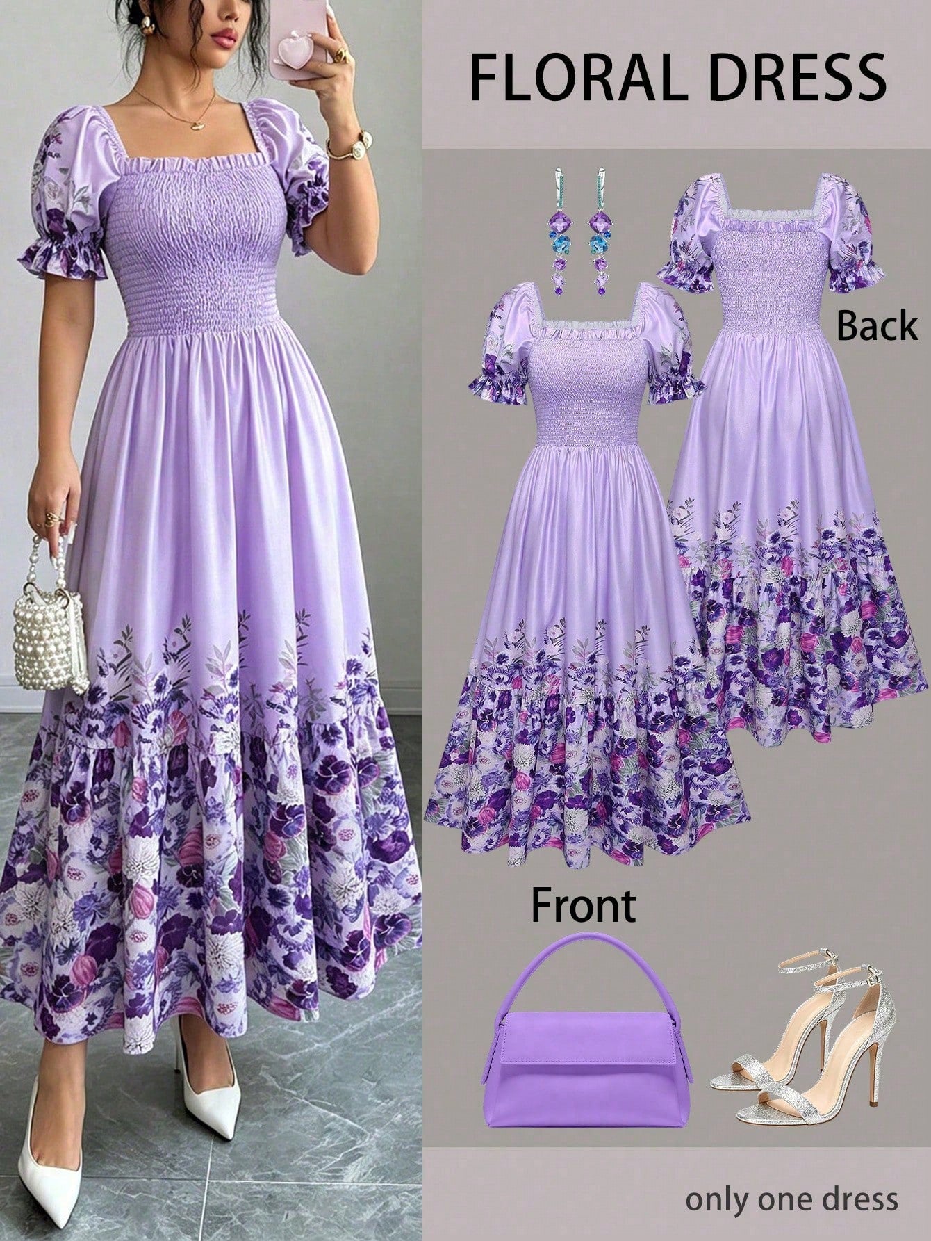 Women's Summer Vacation Floral Bright Print Waist Patchwork Dress,