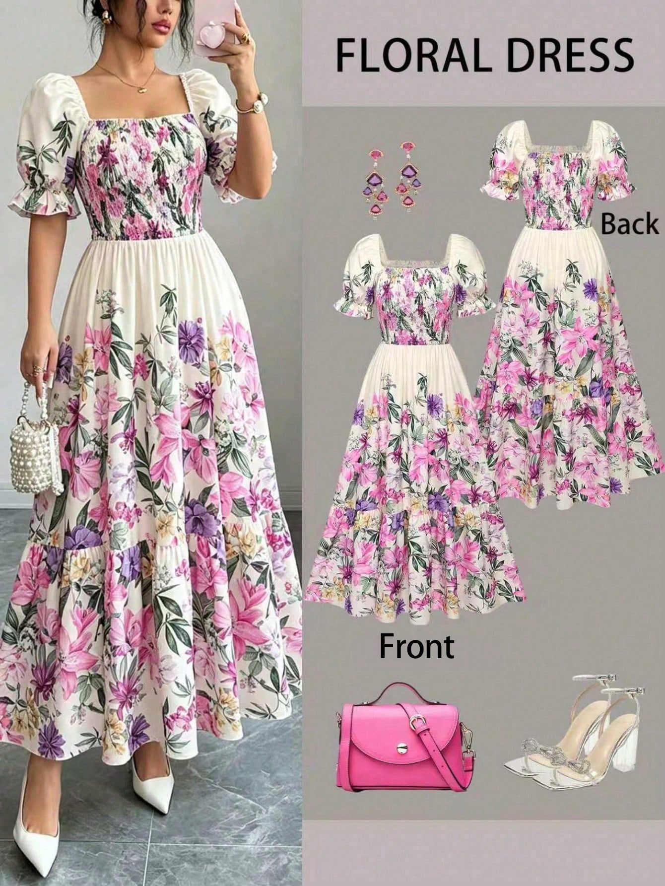 Women's Summer Vacation Floral Bright Print Waist Patchwork Dress,