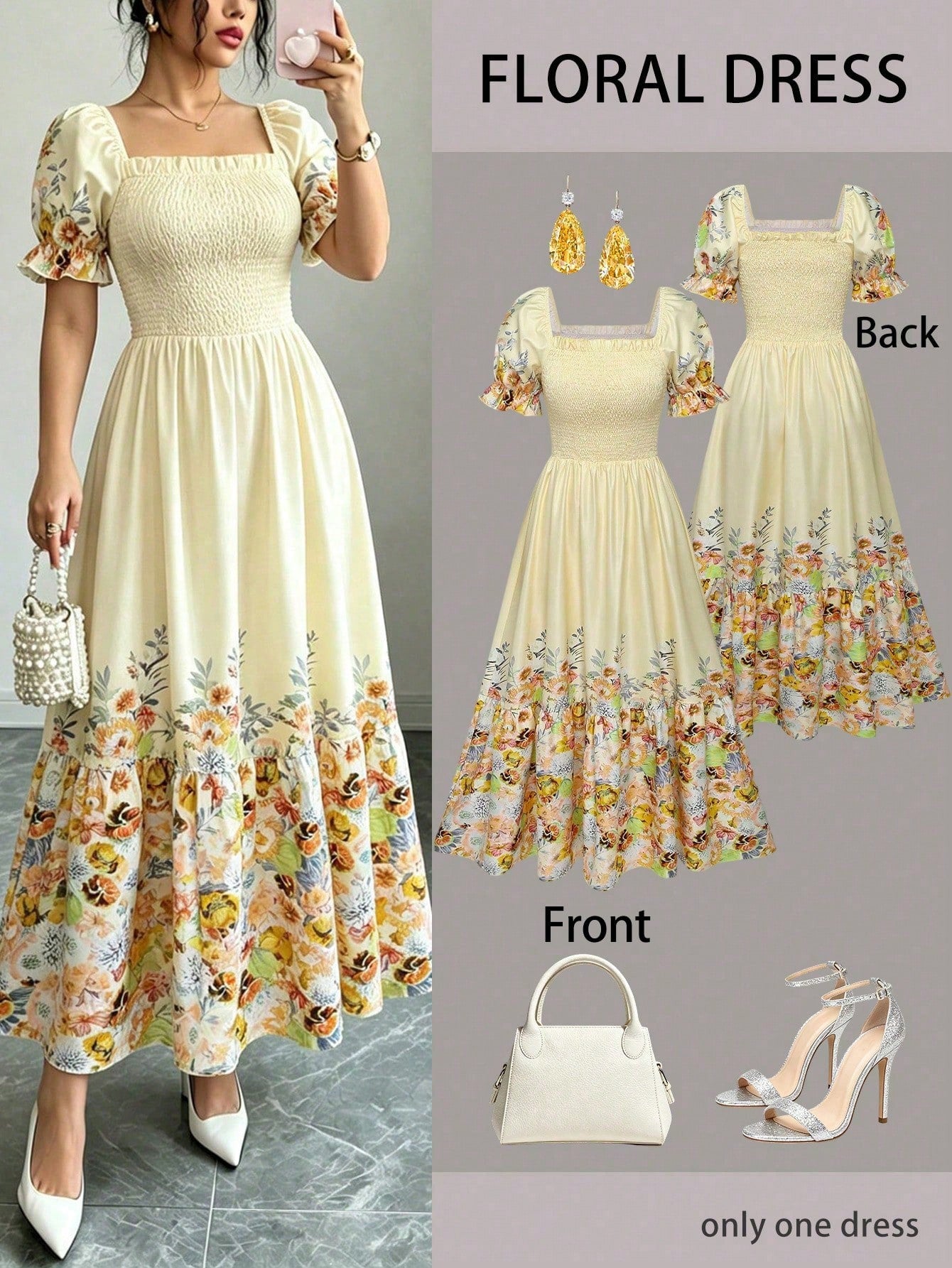 Women's Summer Vacation Floral Bright Print Waist Patchwork Dress