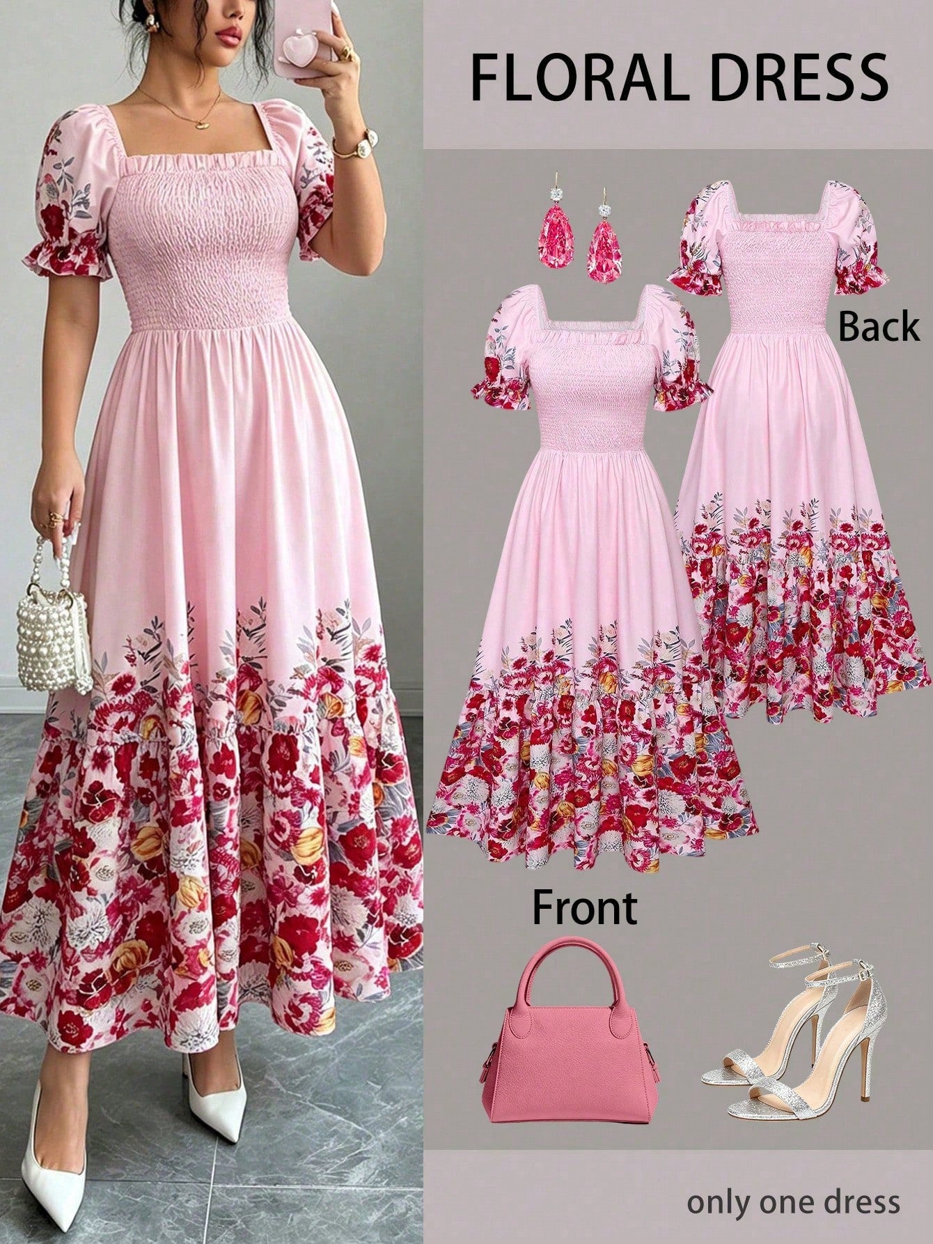 Women's Summer Vacation Floral Bright Print Waist Patchwork Dress