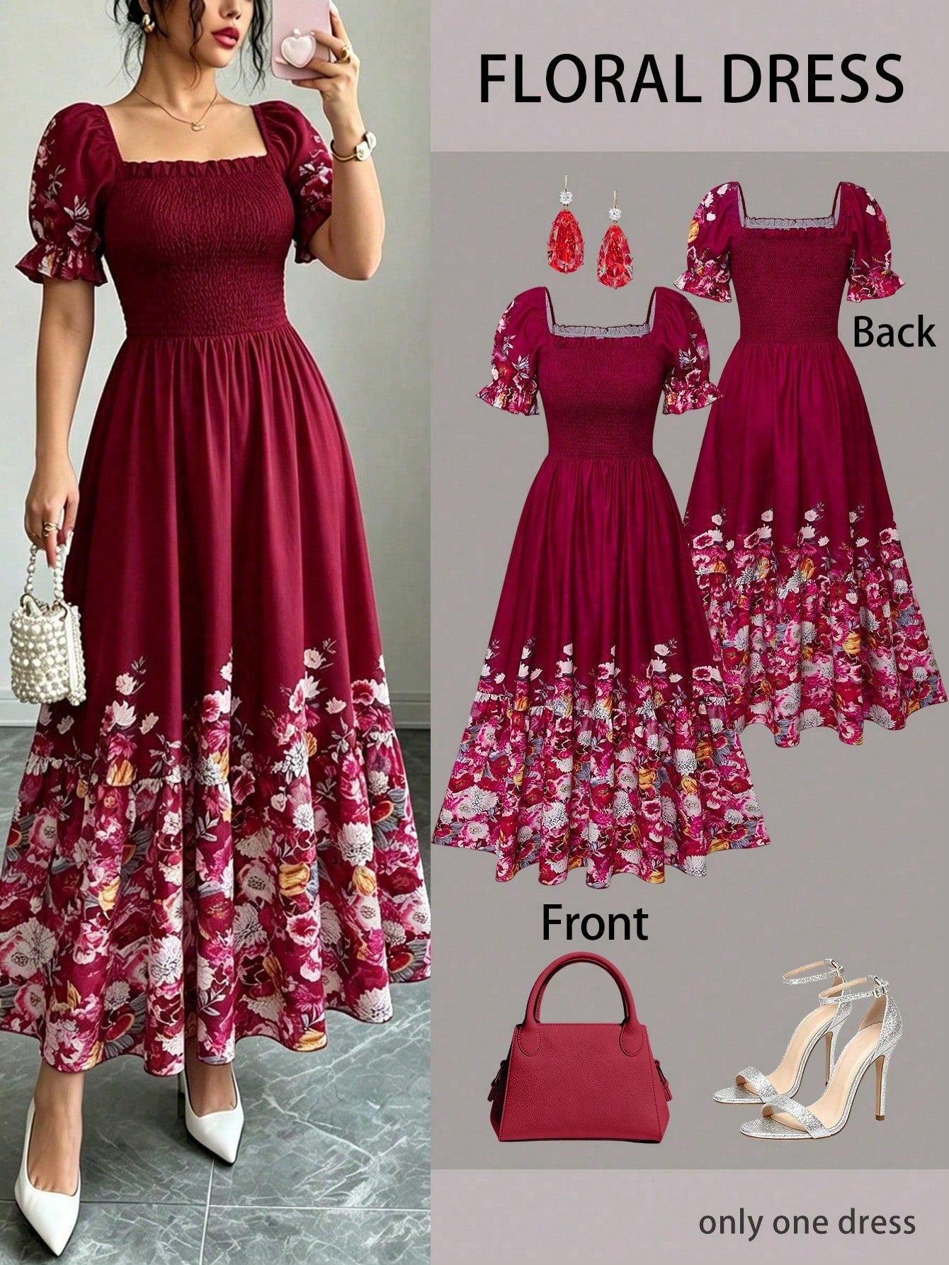 Women's Summer Vacation Floral Bright Print Waist Patchwork Dress,