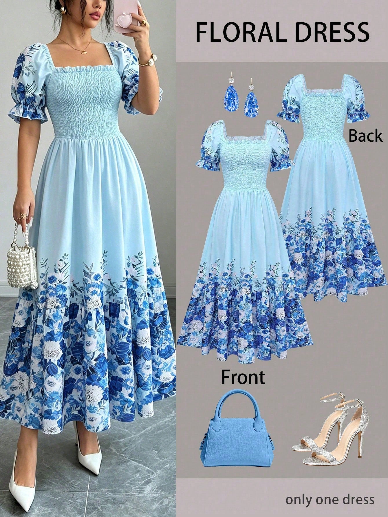 Women's Summer Vacation Floral Bright Print Waist Patchwork Dress,