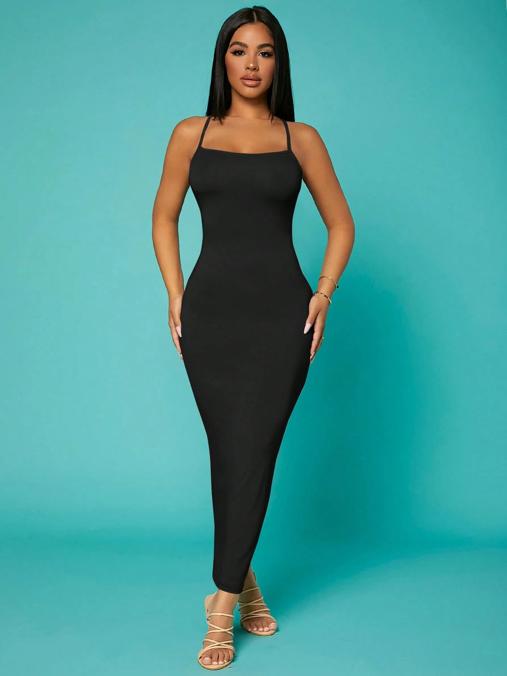 SXY Solid Criss-Cross Backless Bodycon Dress Concert Long Summer