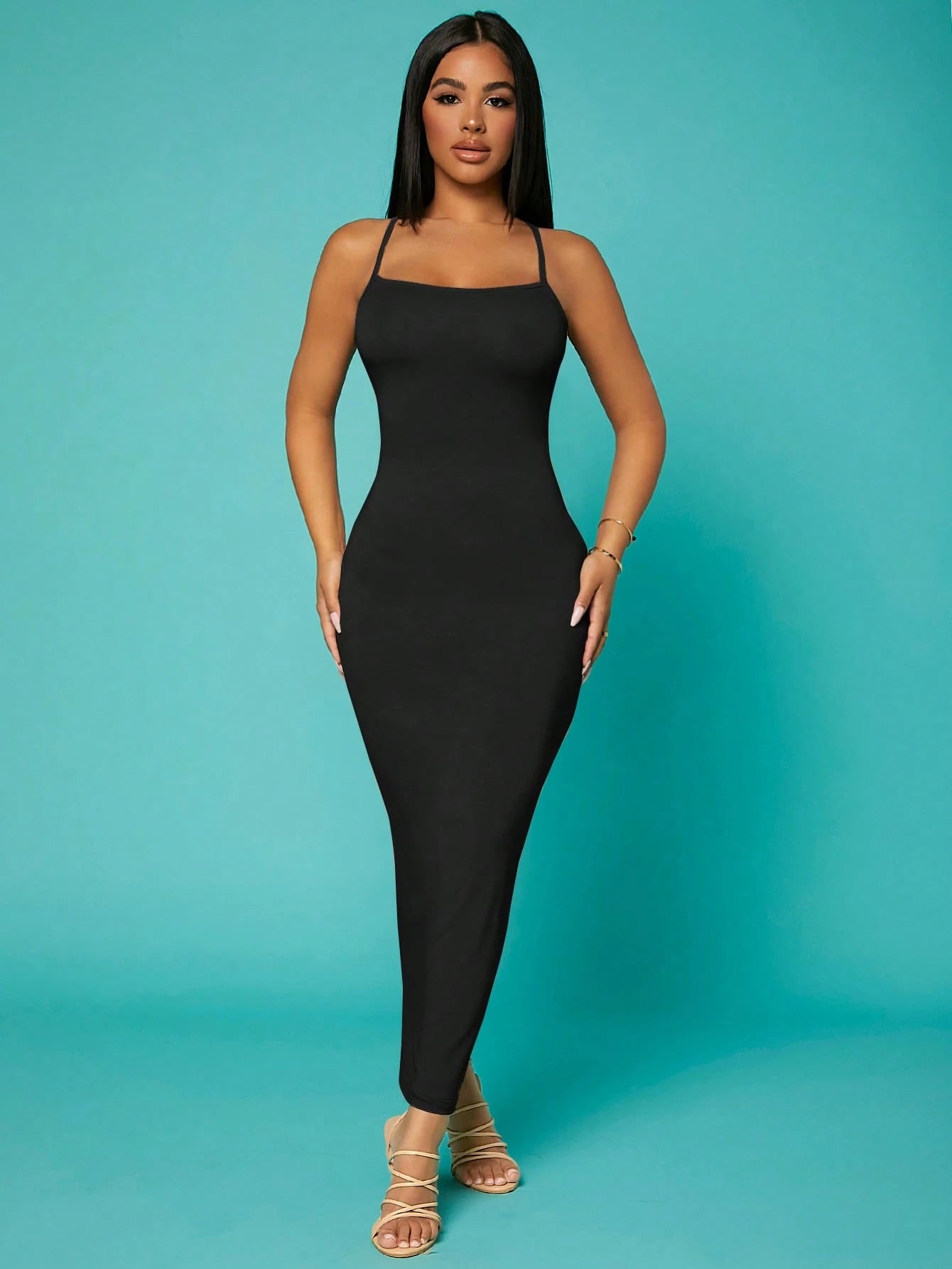 SXY Solid Criss-Cross Backless Bodycon Dress Concert Long Summer