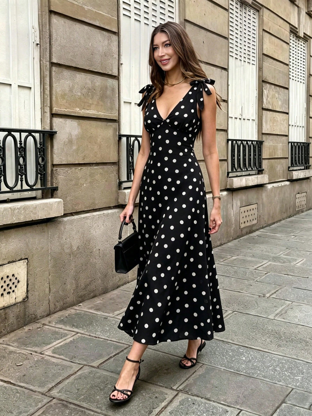 Pariaura Women's Polka Dot Midi Strap Dress
