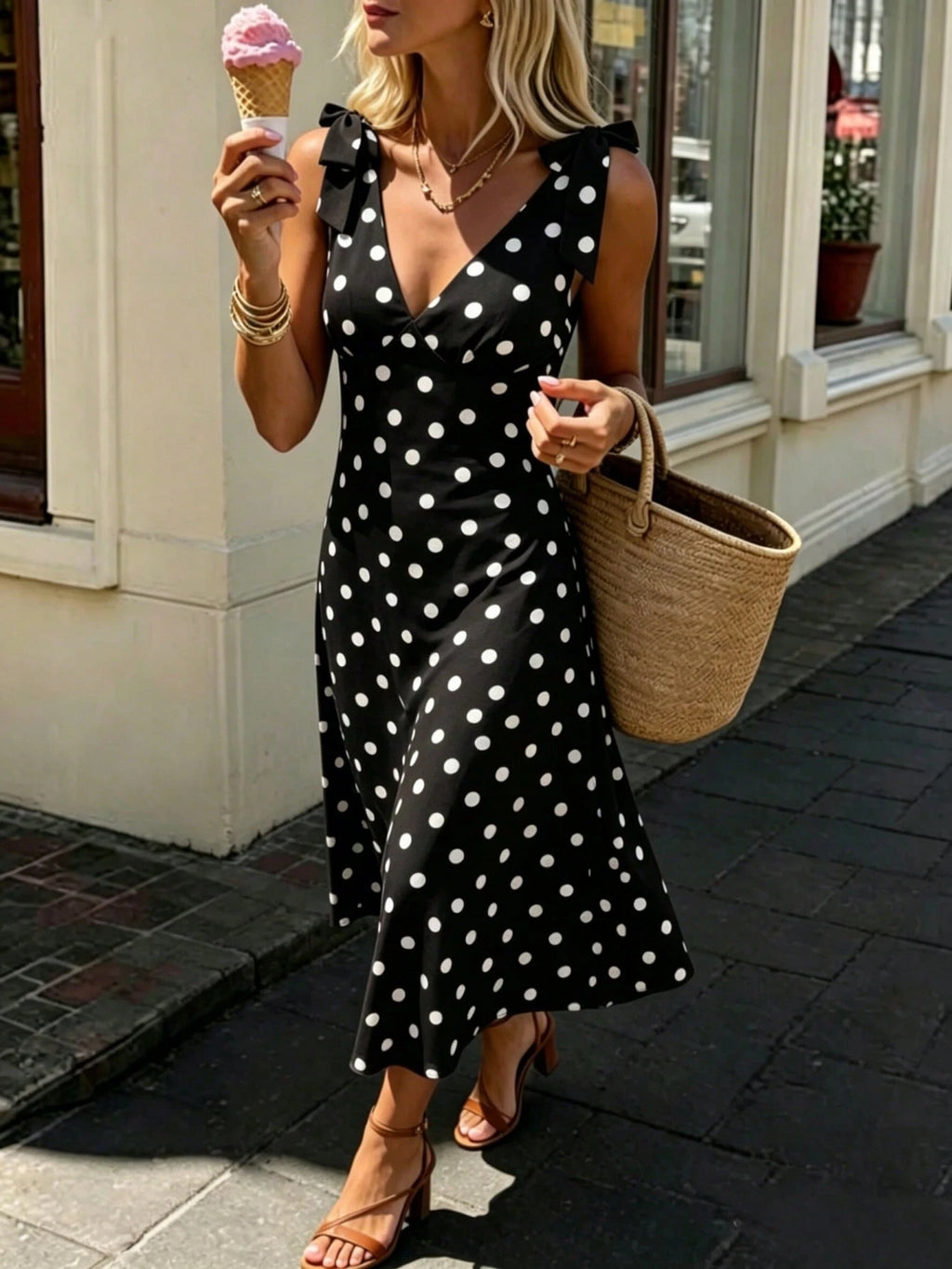 Pariaura Women's Polka Dot Midi Strap Dress