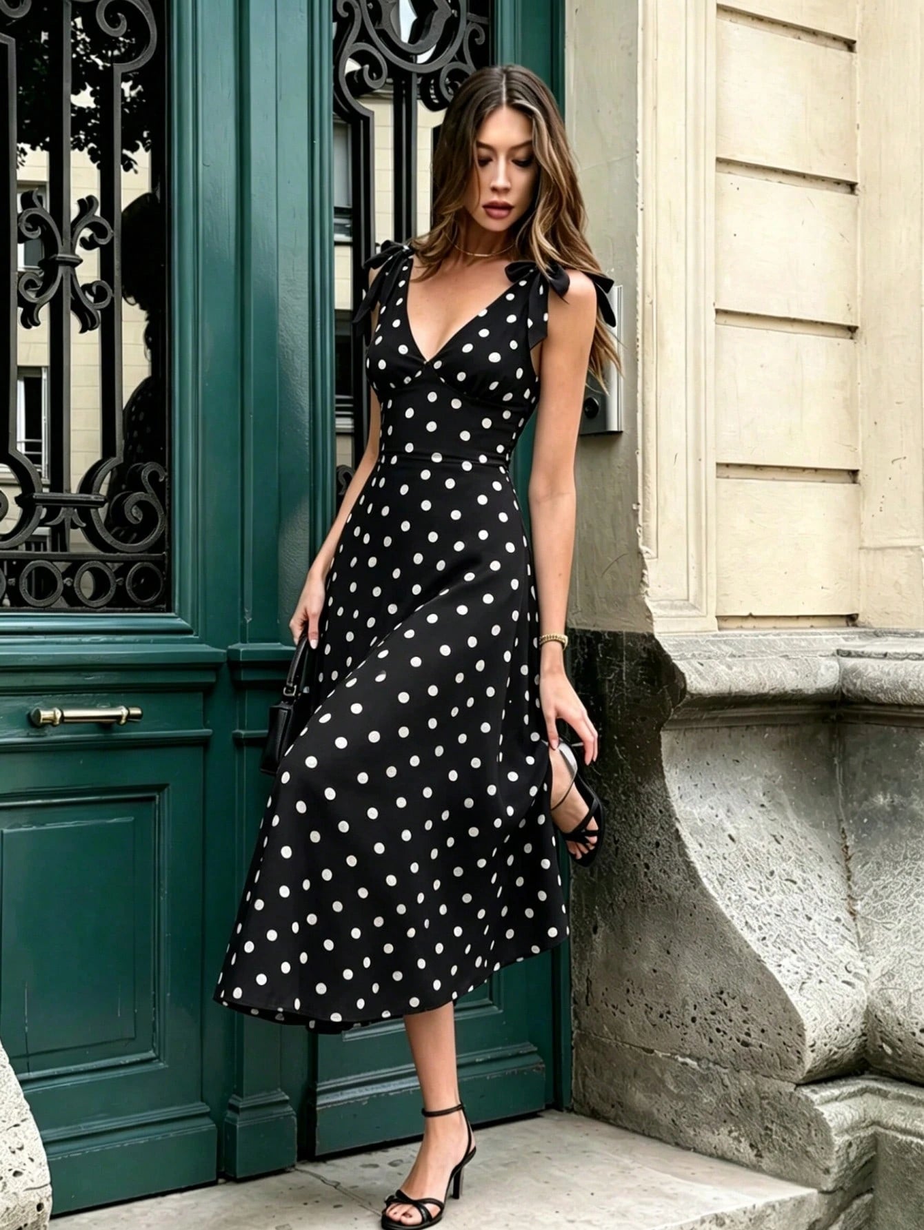Pariaura Women's Polka Dot Midi Strap Dress