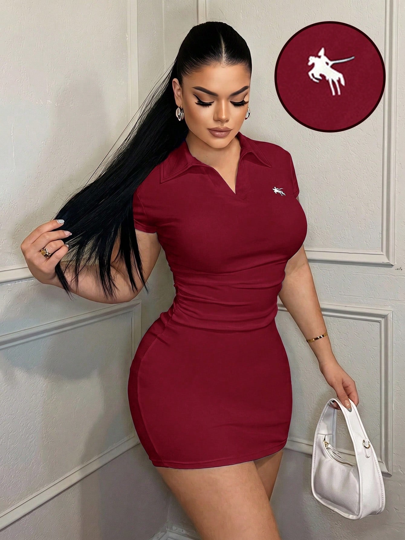 SXY Women's Casual Business Embroidered Polo Collar Dress Mini Dress