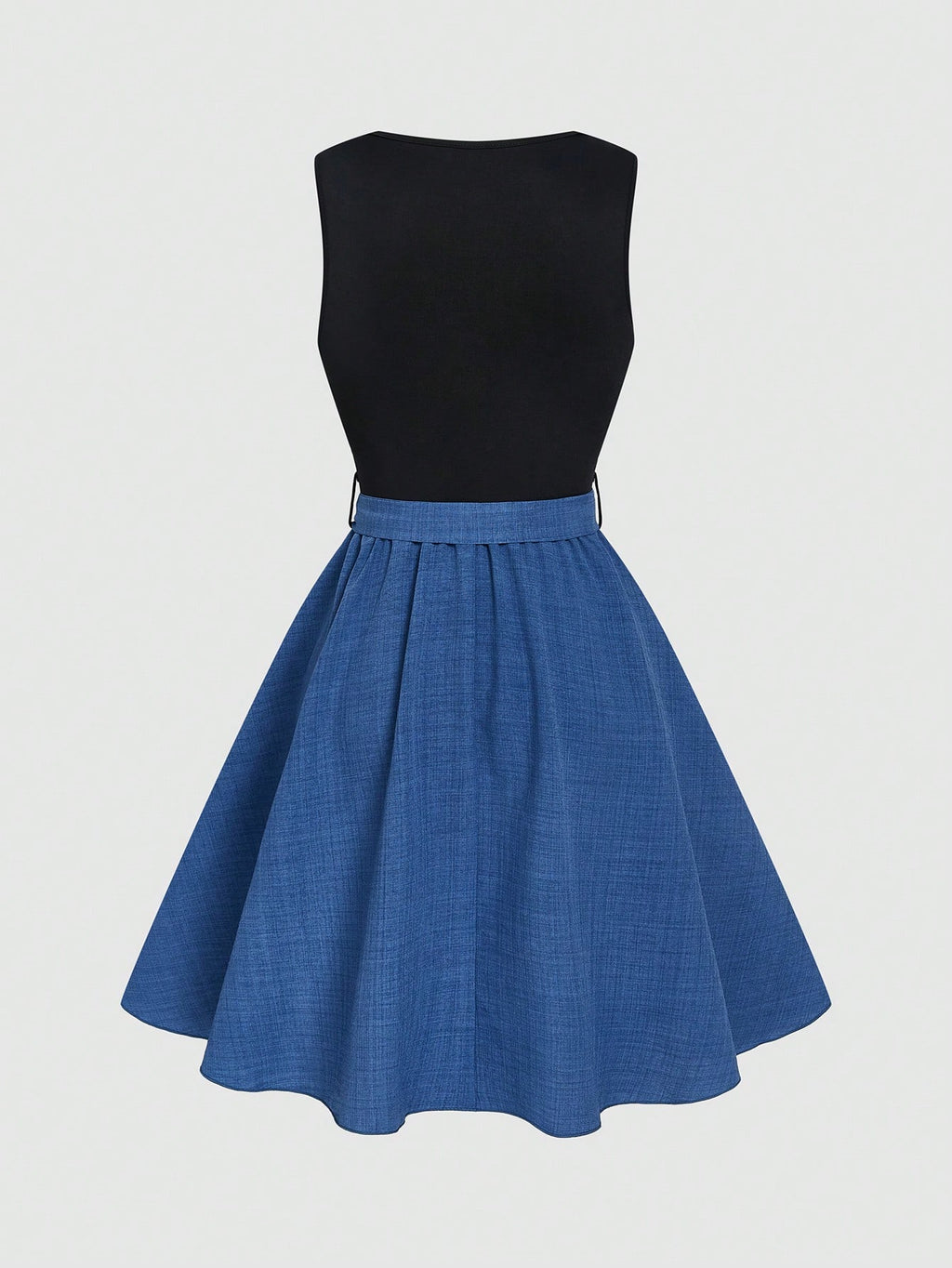 Louniche Elegant Colorblock Patchwork Round Neck Sleeveless Midi