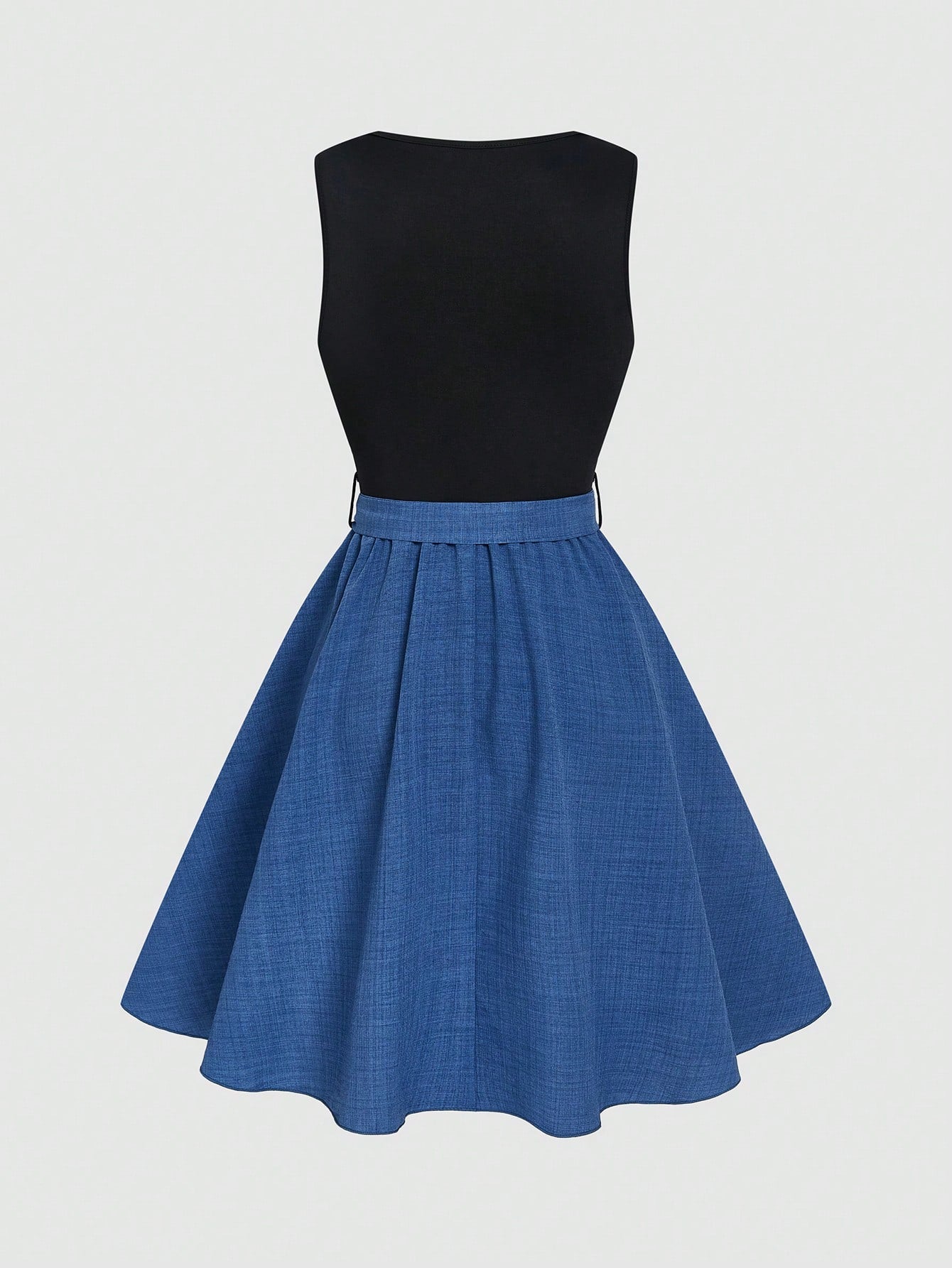 Louniche Elegant Colorblock Patchwork Round Neck Sleeveless Midi