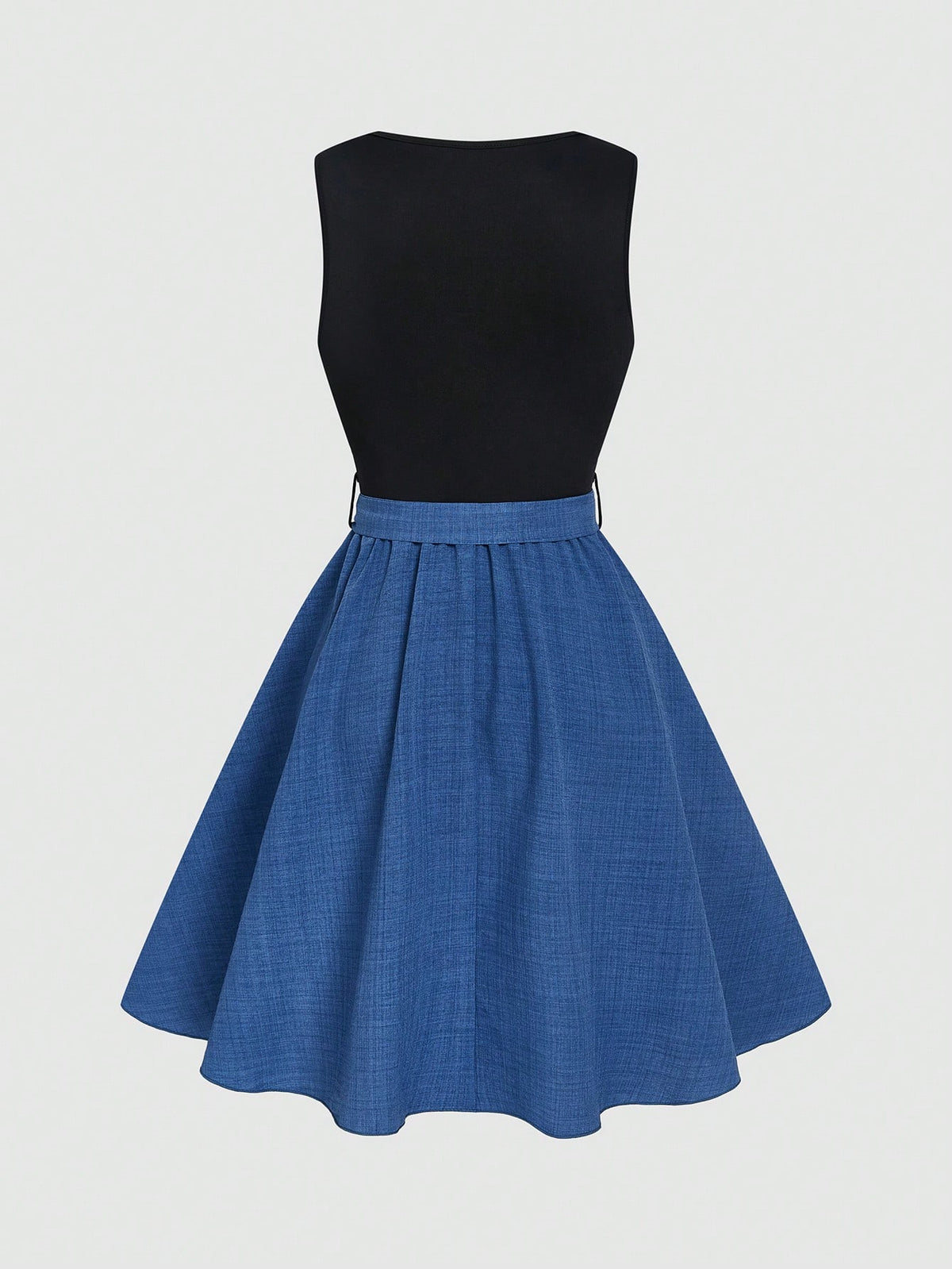 Louniche Elegant Colorblock Patchwork Round Neck Sleeveless Midi Dress With Cinched Waist, Slimming A-Line - image 8
