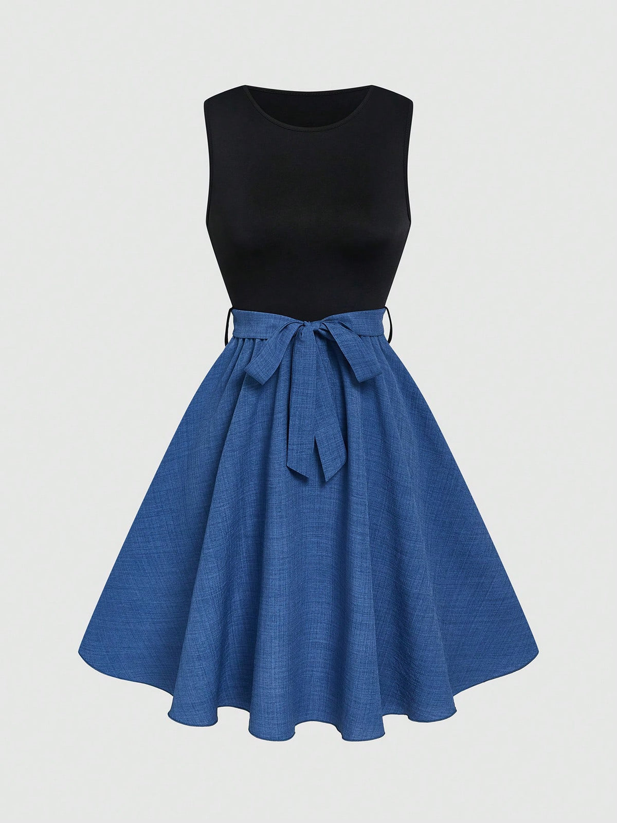 Louniche Elegant Colorblock Patchwork Round Neck Sleeveless Midi Dress With Cinched Waist, Slimming A-Line - image 11