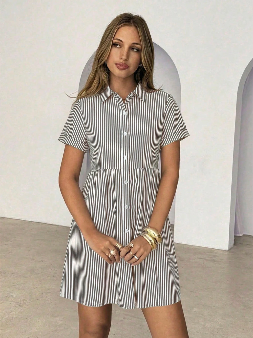Siren Gaze Women's White Pleated Casual Daily Wear Dress Vacation
